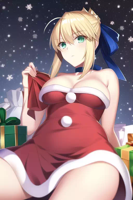 雪の降る日にサンタコスプレをしたアルトリア