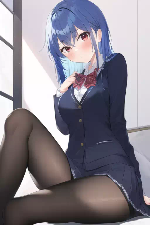 青髪ロング　制服②