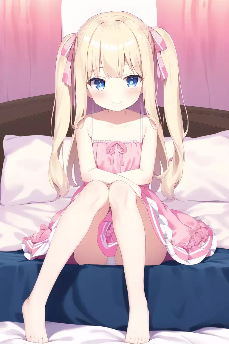 体育座りする金髪少女