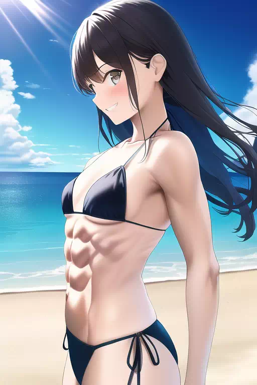 【AI】海に映える腹筋