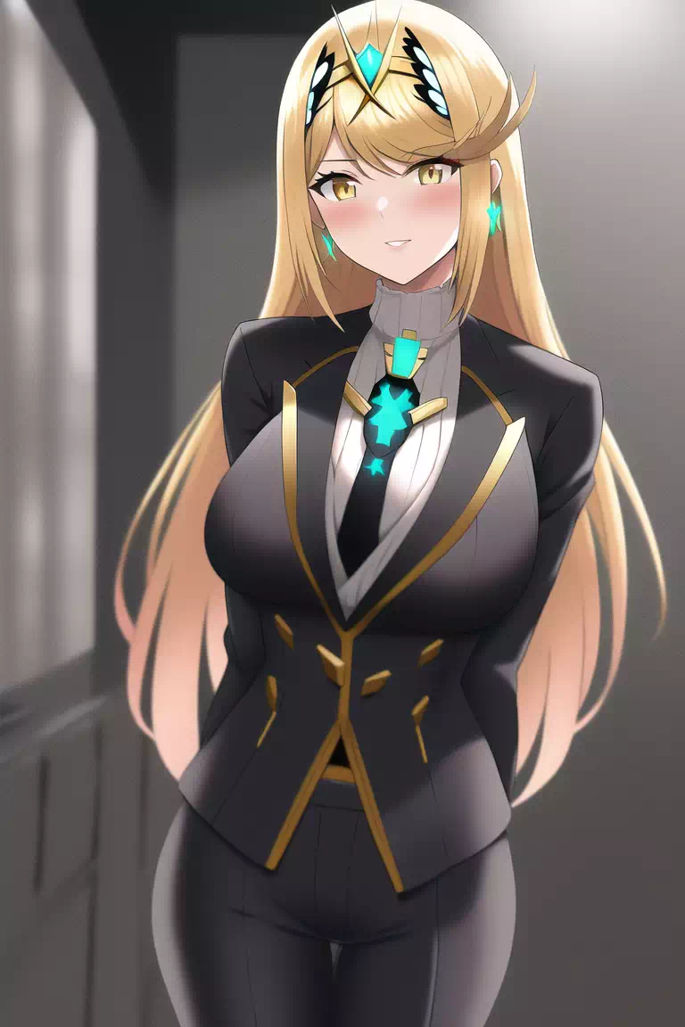 Mythra Hikari in suit
