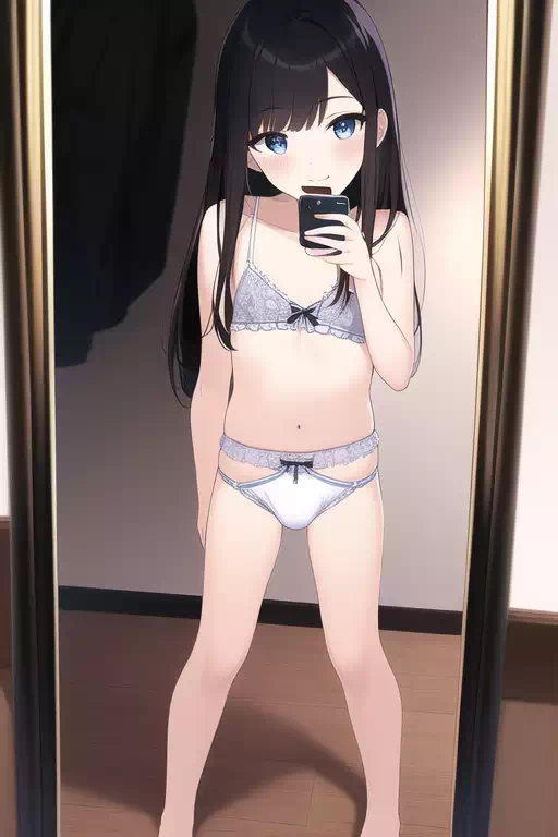 鏡に映る自分の姿を自撮りする男の娘
