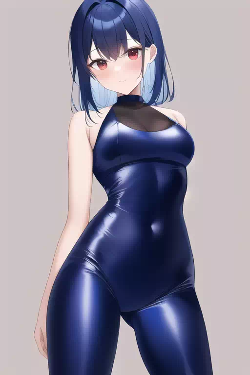 青ボディスーツを着た青髪のお姉さん