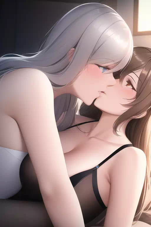 下着姿の百合カップルのキス