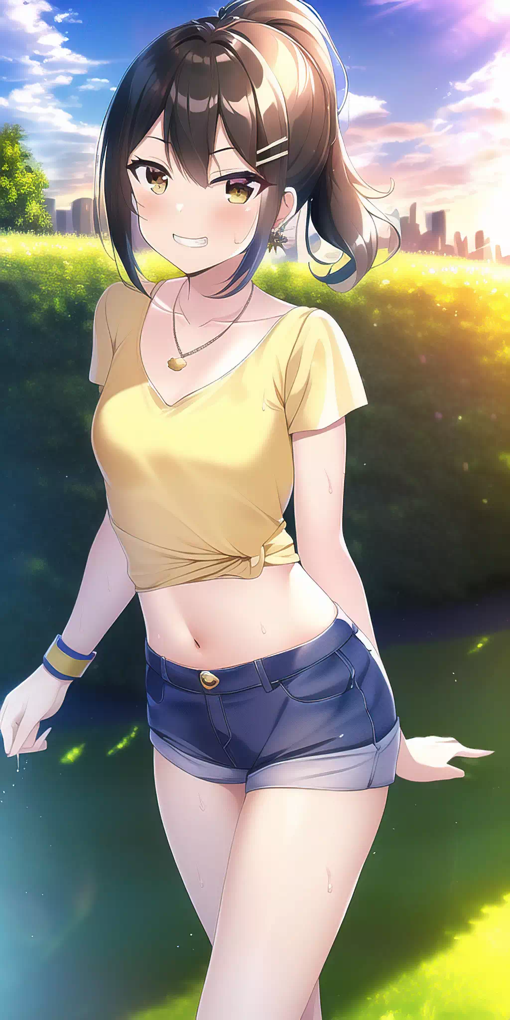 スポーツ後の女の子 – 午後の公園にて