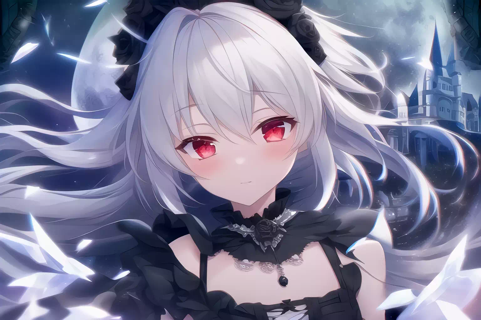 NovelAI白髪赤目美少女