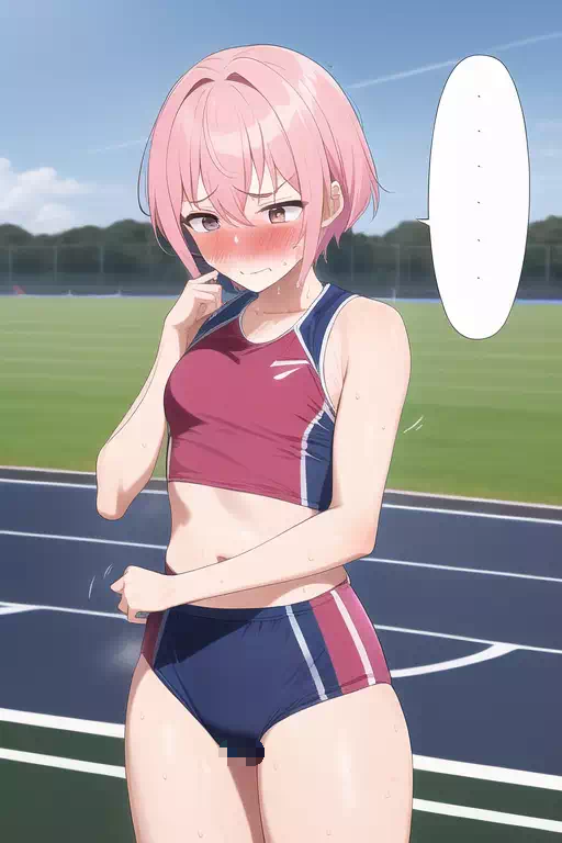 発汗恥じらいピンク髪女子