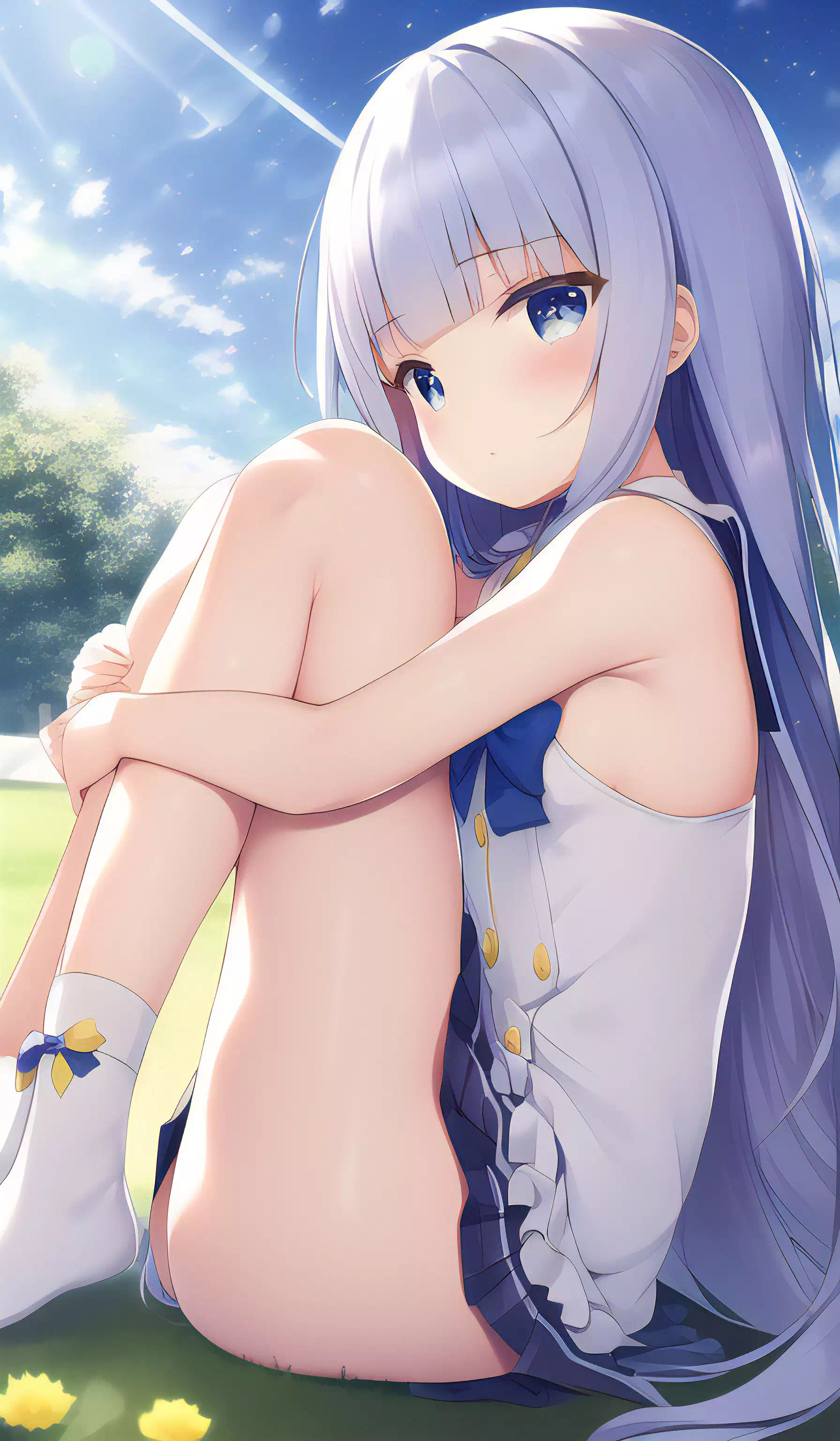 銀髪ぱっつんちゃんの体育座り