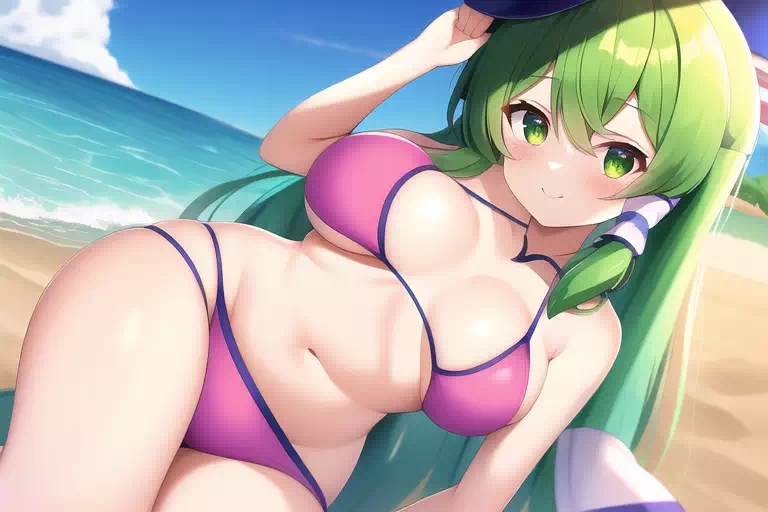 [NovelAI]早苗の海辺撮影会