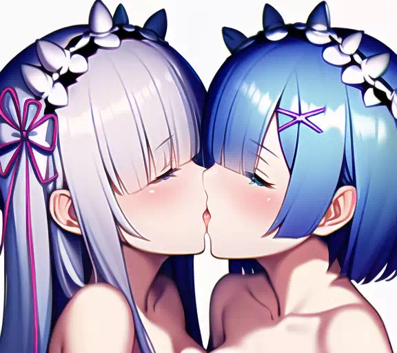 【NovelAI】レムとエミリアのいちゃいちゃディープキス
