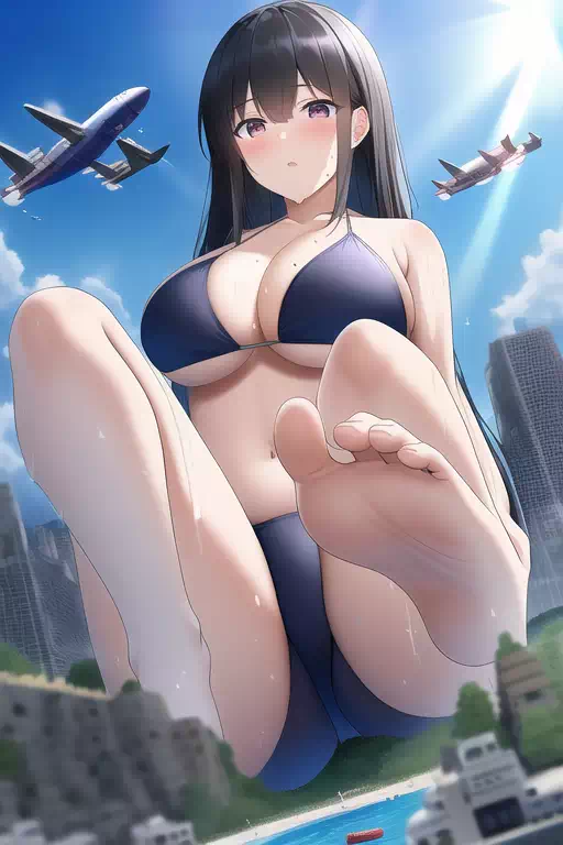 【NovelAI】巨大娘まとめ 黒髪・水着①
