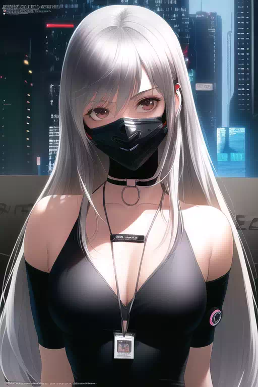 サイバーパンク銀髪黒マスク