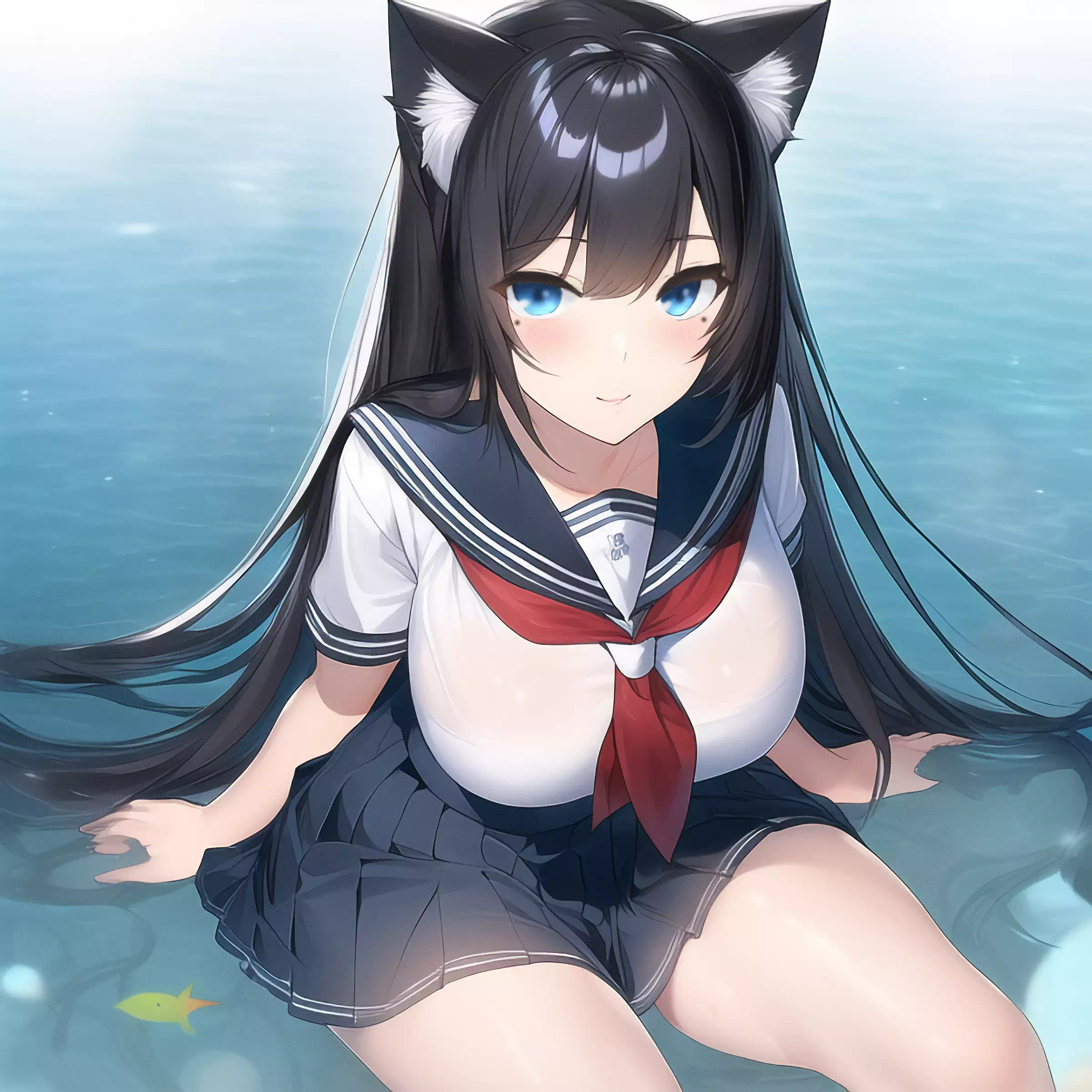 水遊びの猫耳娘??????
