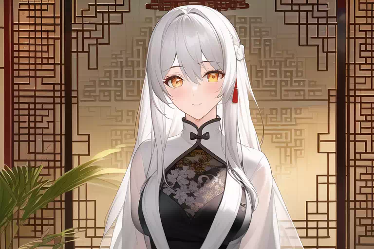 白髪橙眼娘のチャイナ服