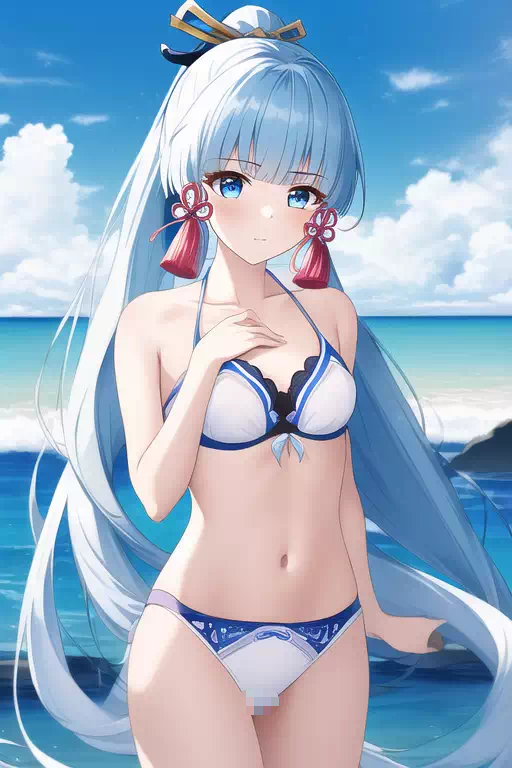 海で遊ぶ水着を着た 原神 神里綾華 (4)