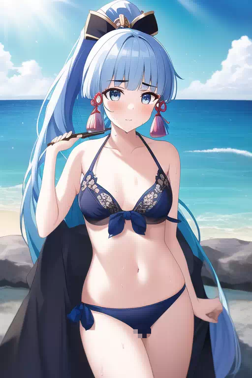 海で遊ぶ水着を着た 原神 神里綾華 (10)