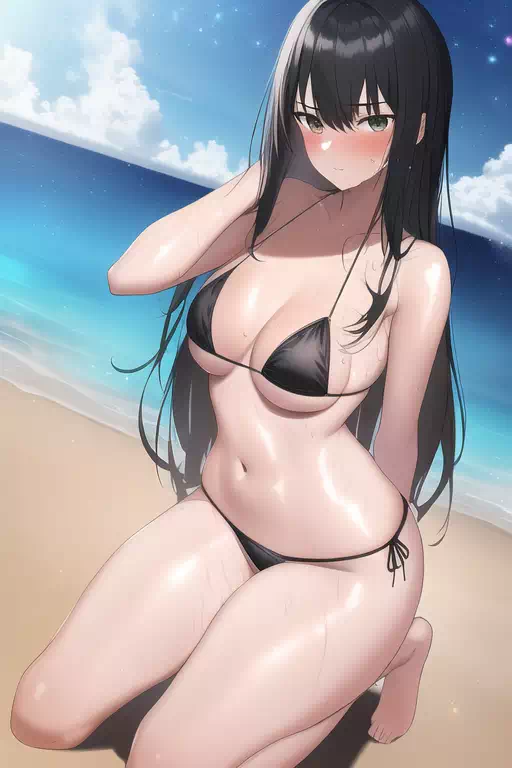 黒ビキニムチムチ水着娘３