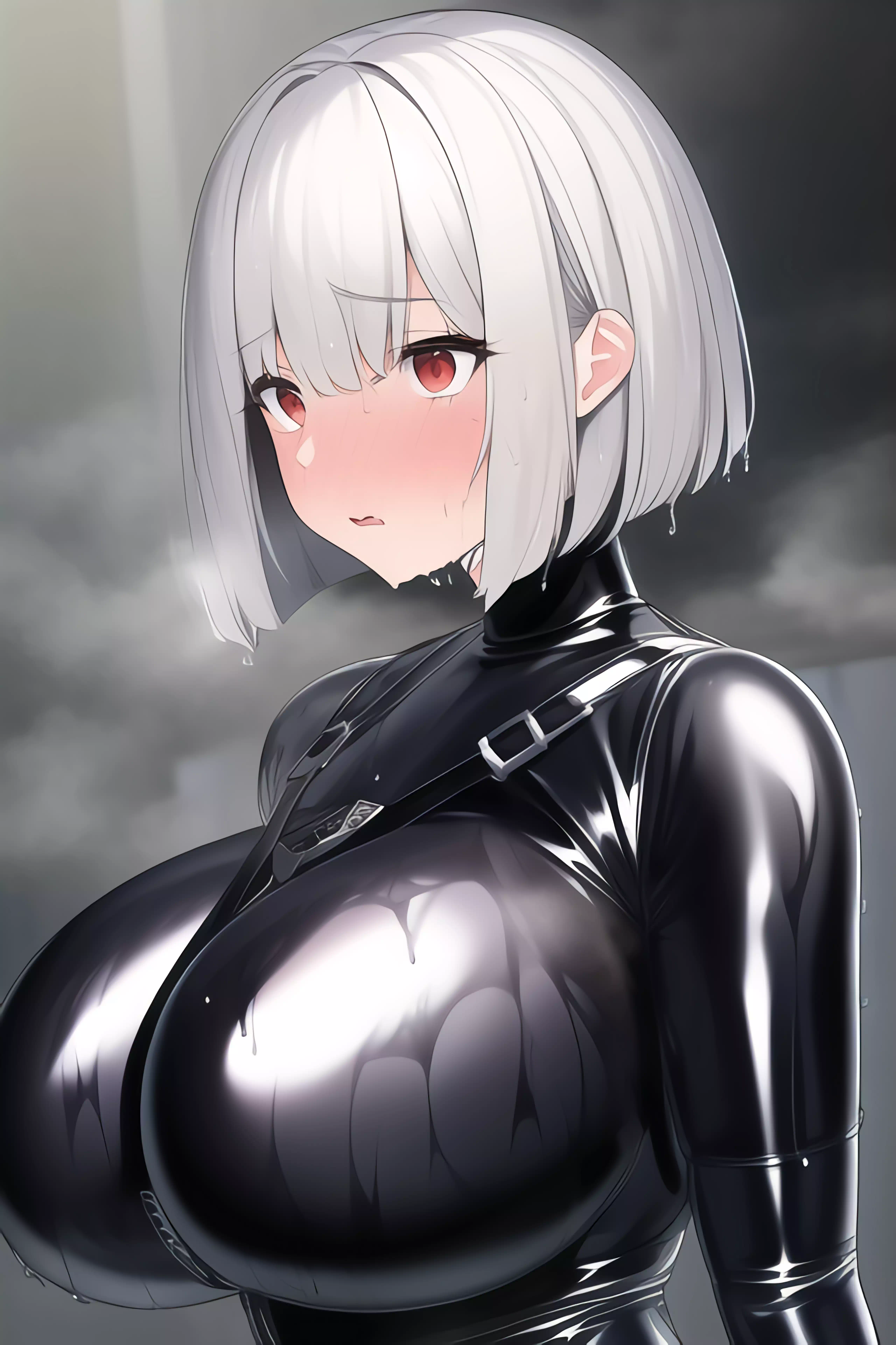とても暑そうな銀髪赤目ラバースーツ少女②