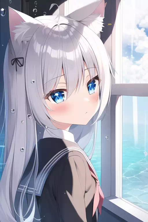 銀髪ネコ耳ロングヘア女の子