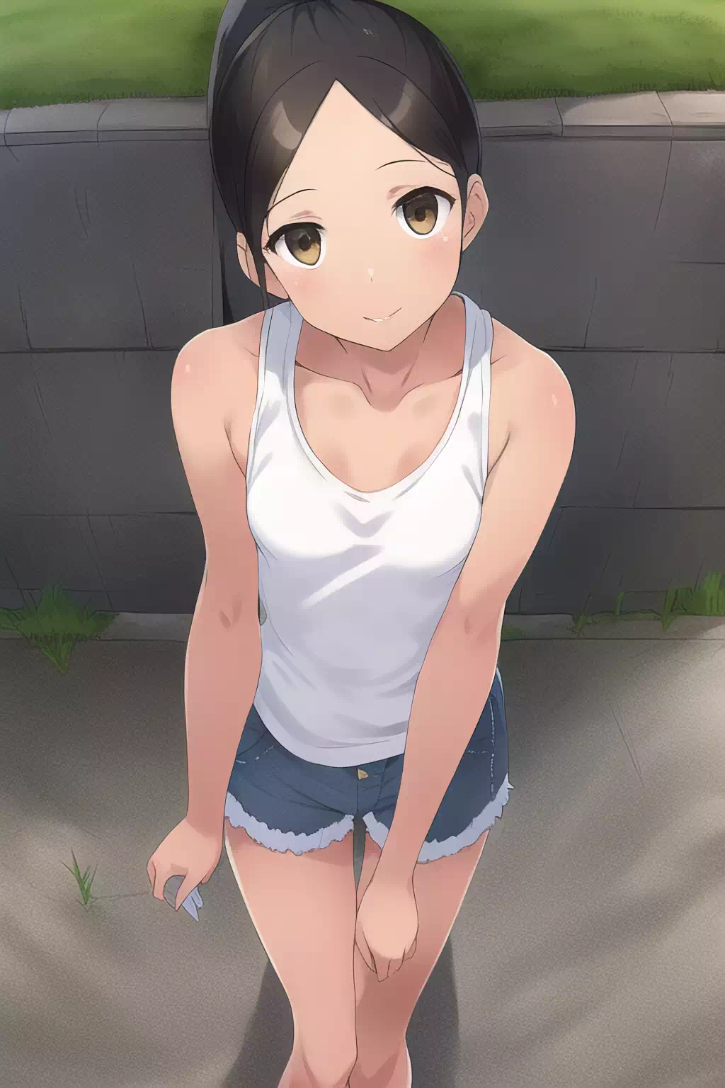 AI日焼け真ん中分けポニテ