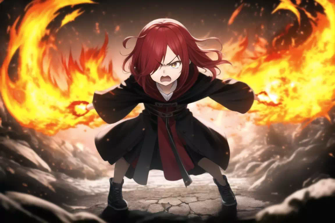 [NovelAI] 女の子 with 炎魔法