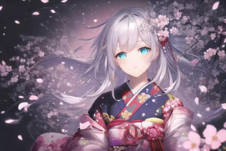 夜桜と少女