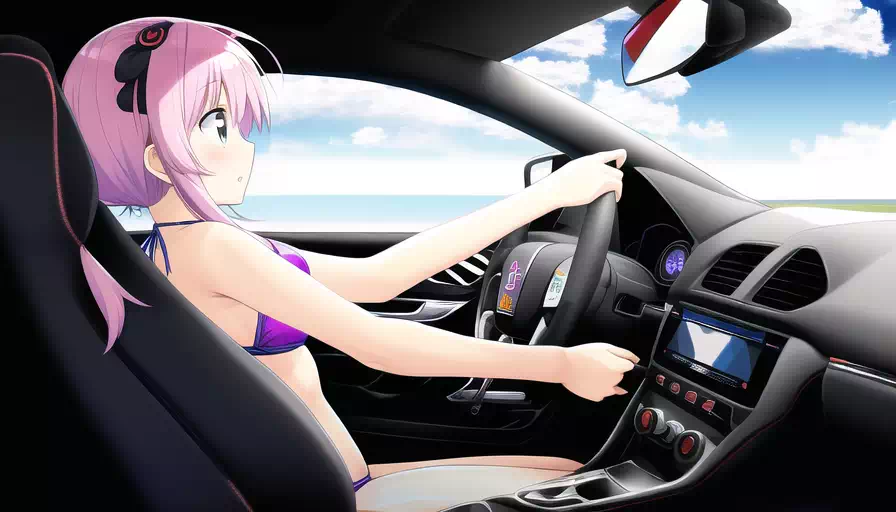 Girl Cranking Car in Bikini
