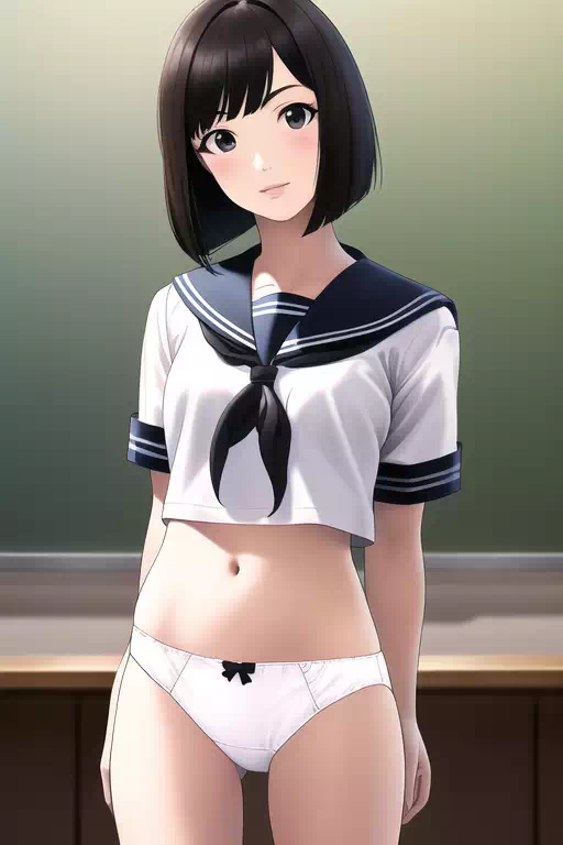 AIイラスト　白パンツを教室で見せてる女の子