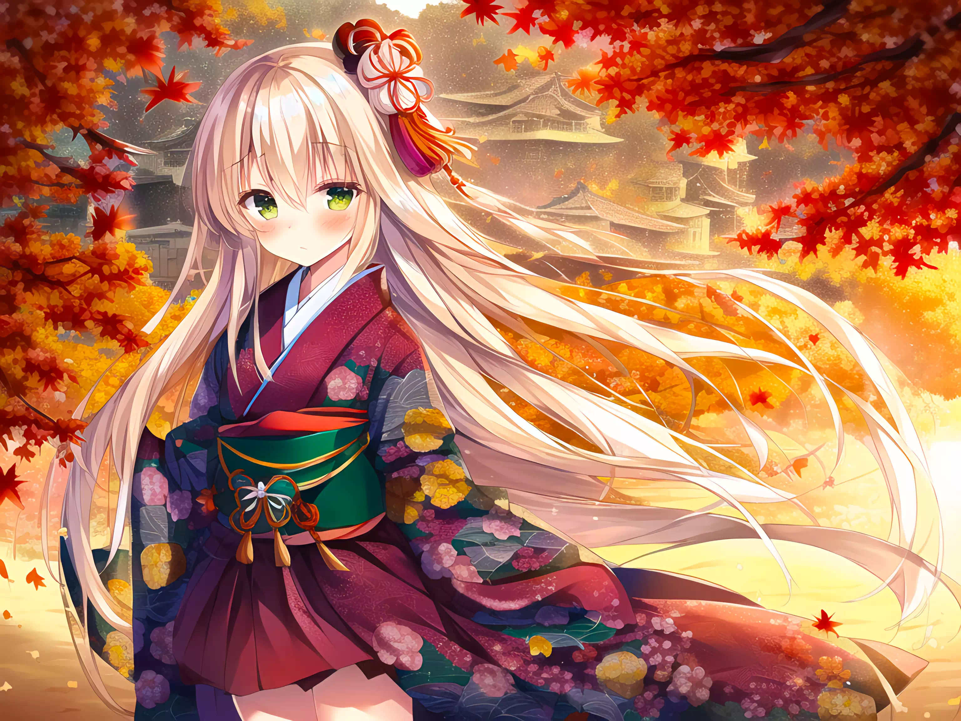 紅葉と和服のミルキーちゃん