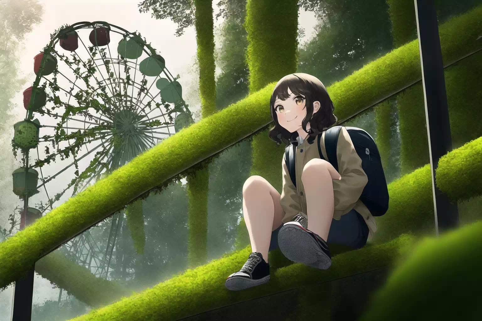 遊園地を歩く