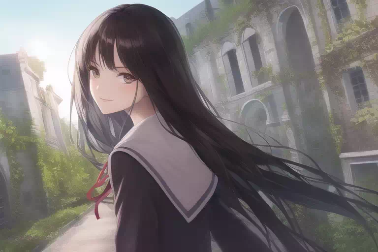 廃都散策する女の子