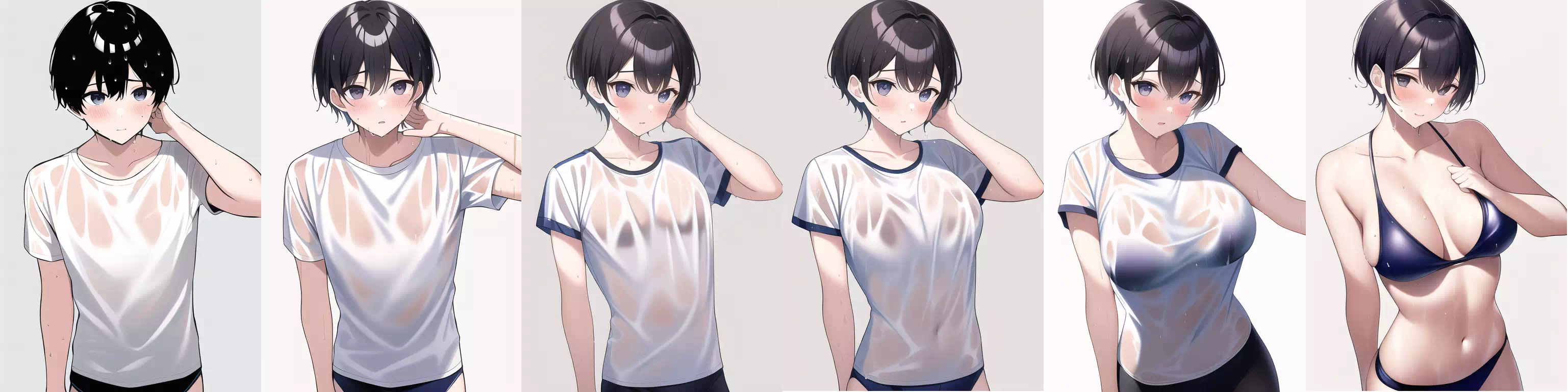 濡れTシャツの少年&rarr;水着の女性TSF
