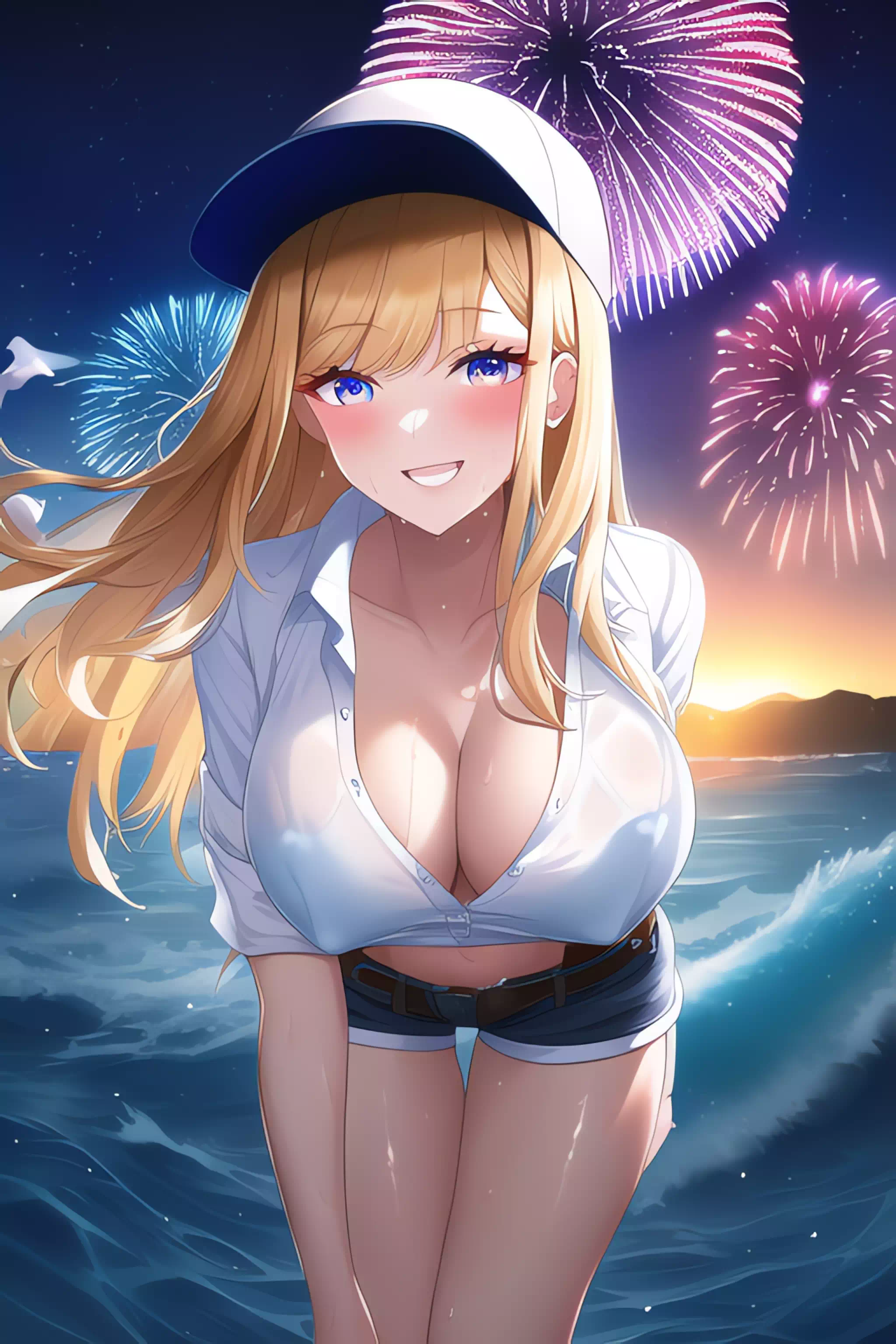 海夢ちゃんと夏の海で花火大会デート。