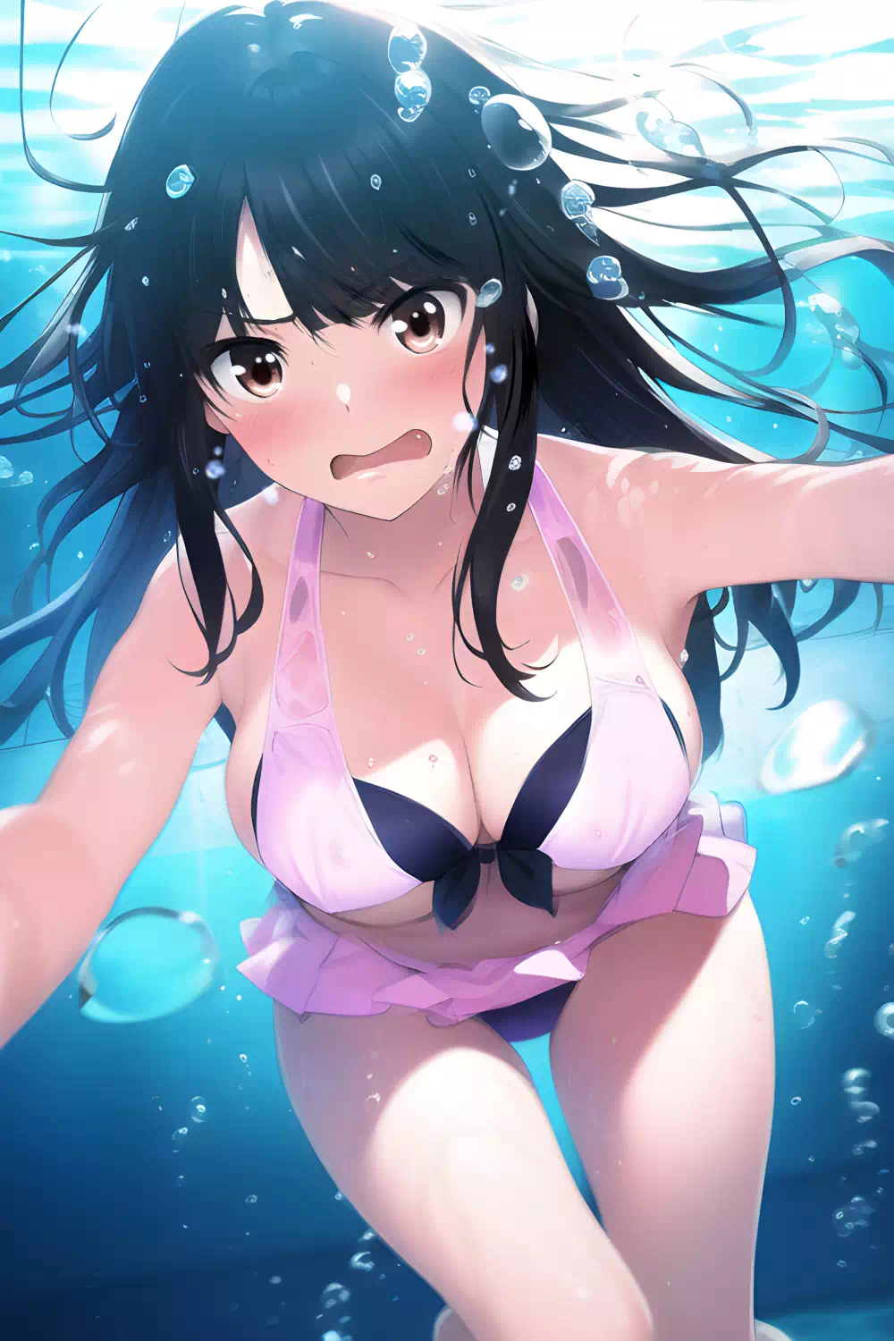 プールに落ちるお嬢様