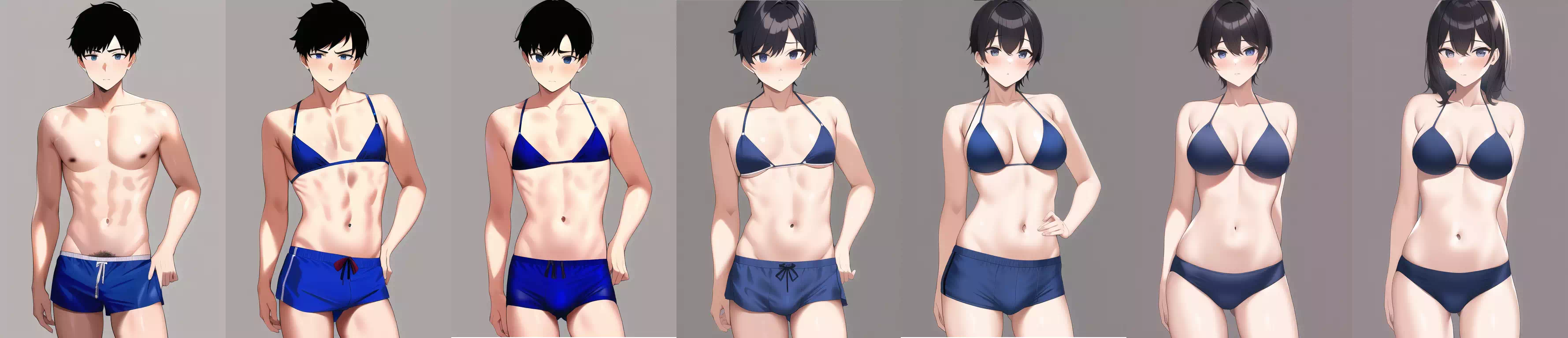 水着の青年&rarr;水着の少女TSF
