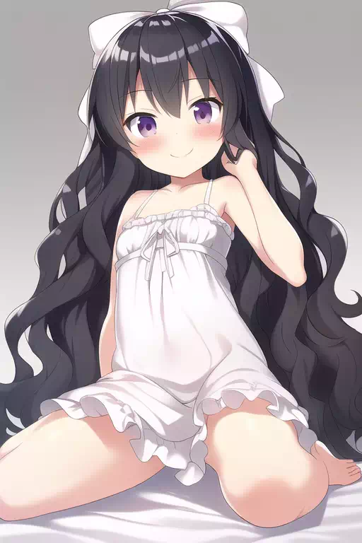 クソデカ白リボン黒髪ウェーブヘアのロリ