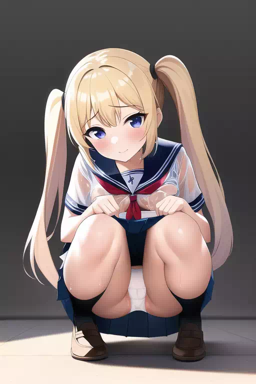 Novel AI ローアングル　パンチラ　ツインテール　金髪