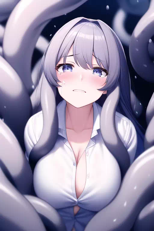 触手に犯されつくされる寸前で泣き顔の女の子。