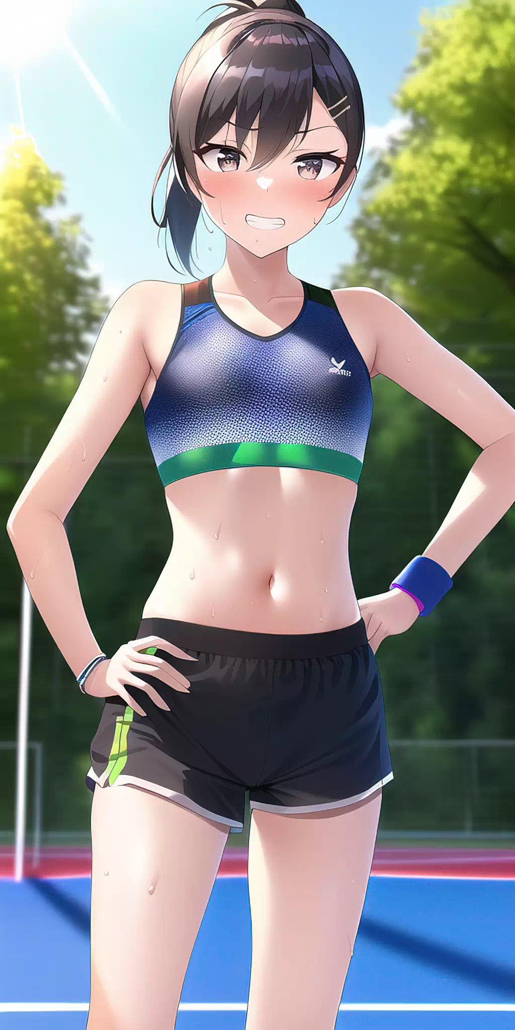 スポーツ後の女の子 – 夏のフィールドで