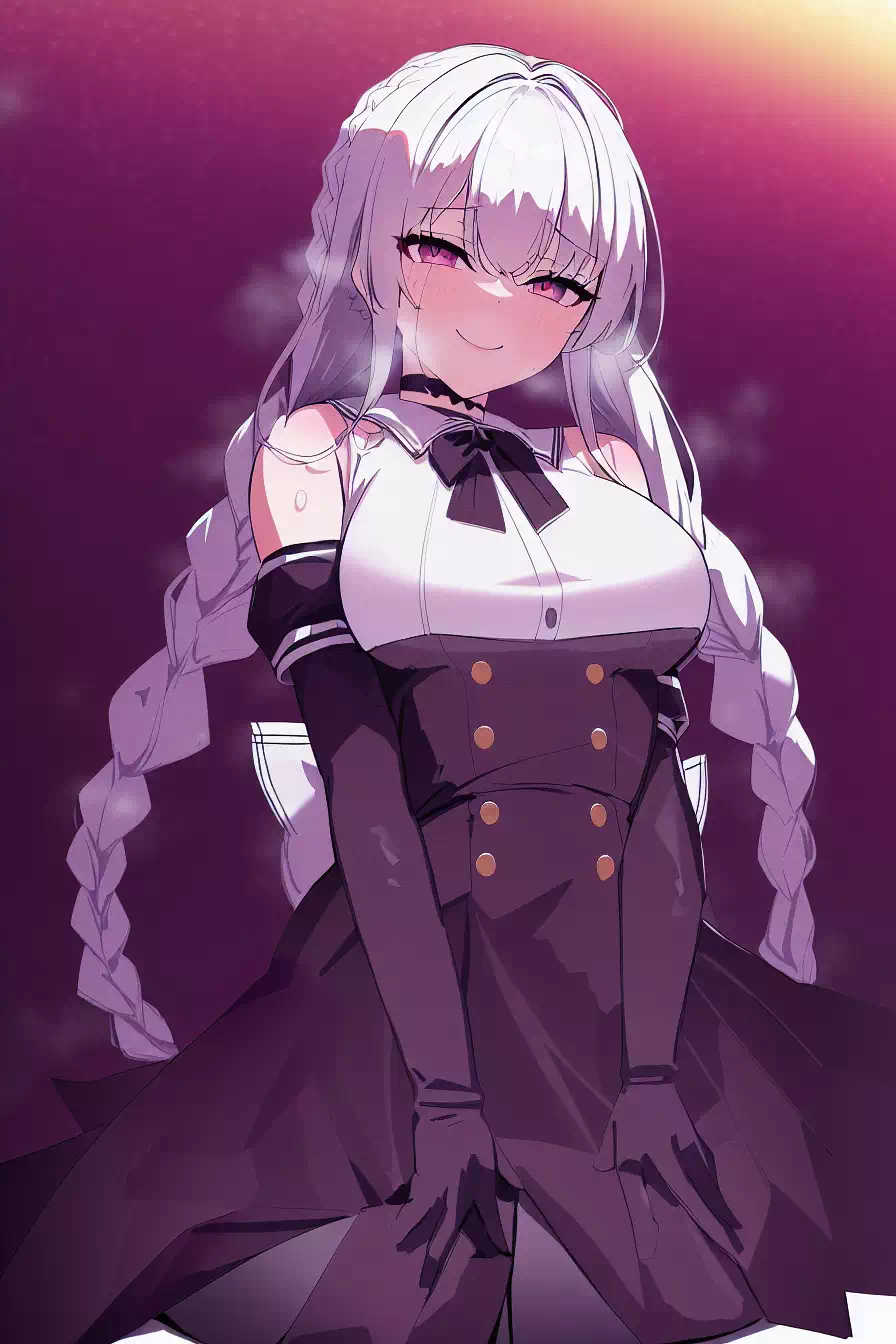 紫ロングスカートの銀髪美少女