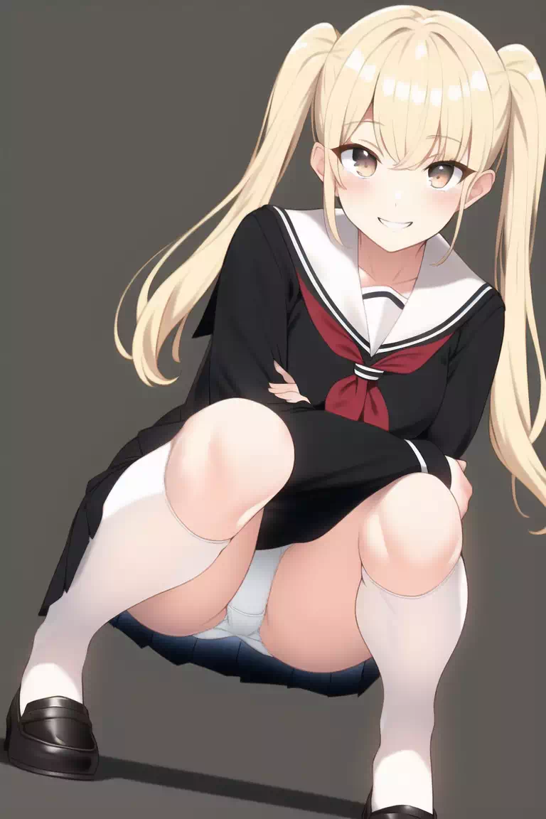 Novel AI パンツを見せてくれる黒セーラー服の金髪美少女