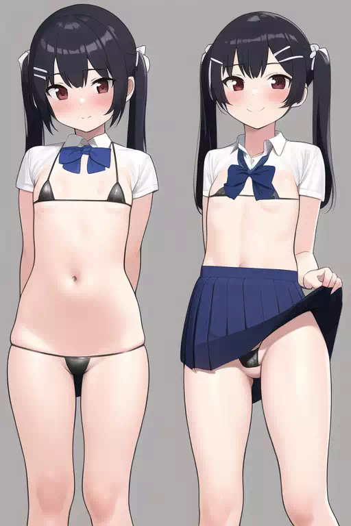 マイクロビキニ制服着用黒髪ツインテール部2