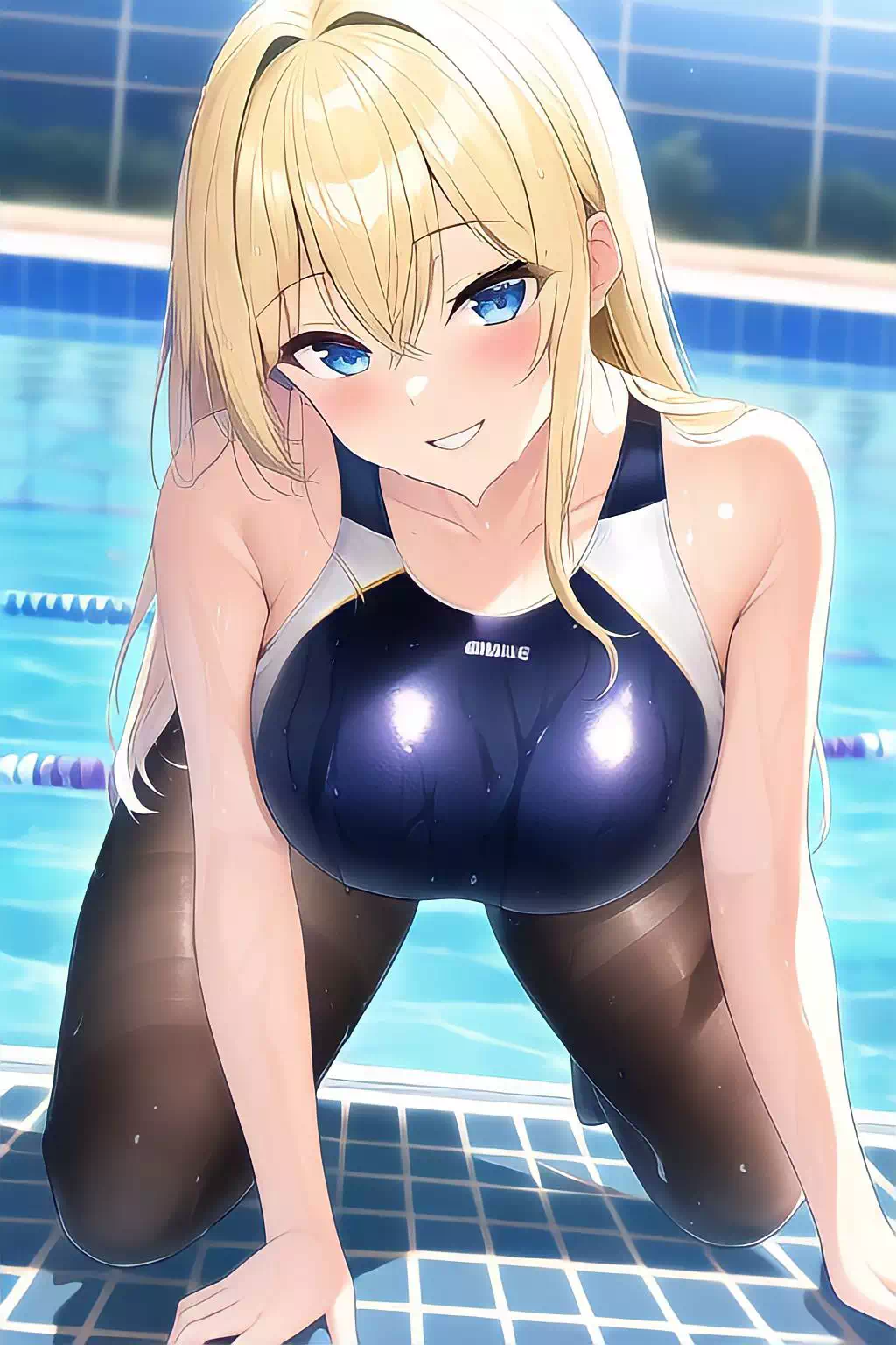 競泳水着を着ている金髪の女の子