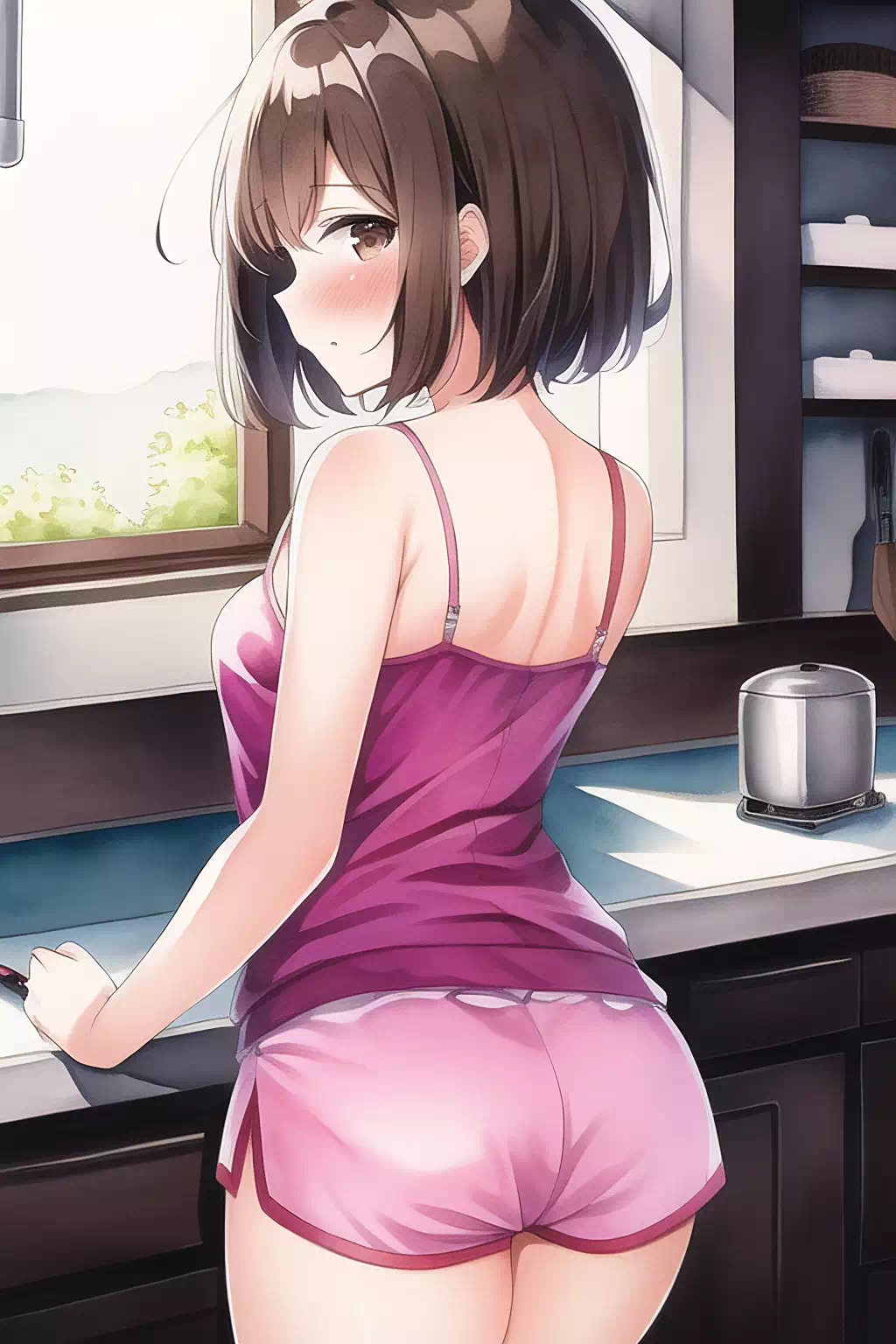 Surprised while in the kitchen