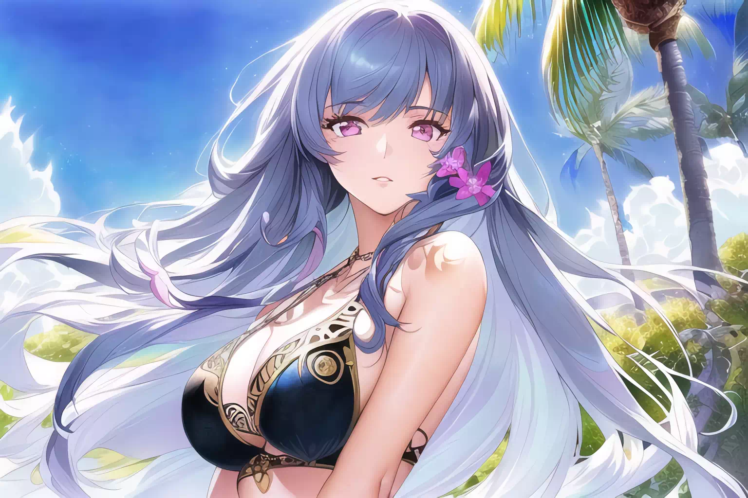 水彩画風水着のお姉さん