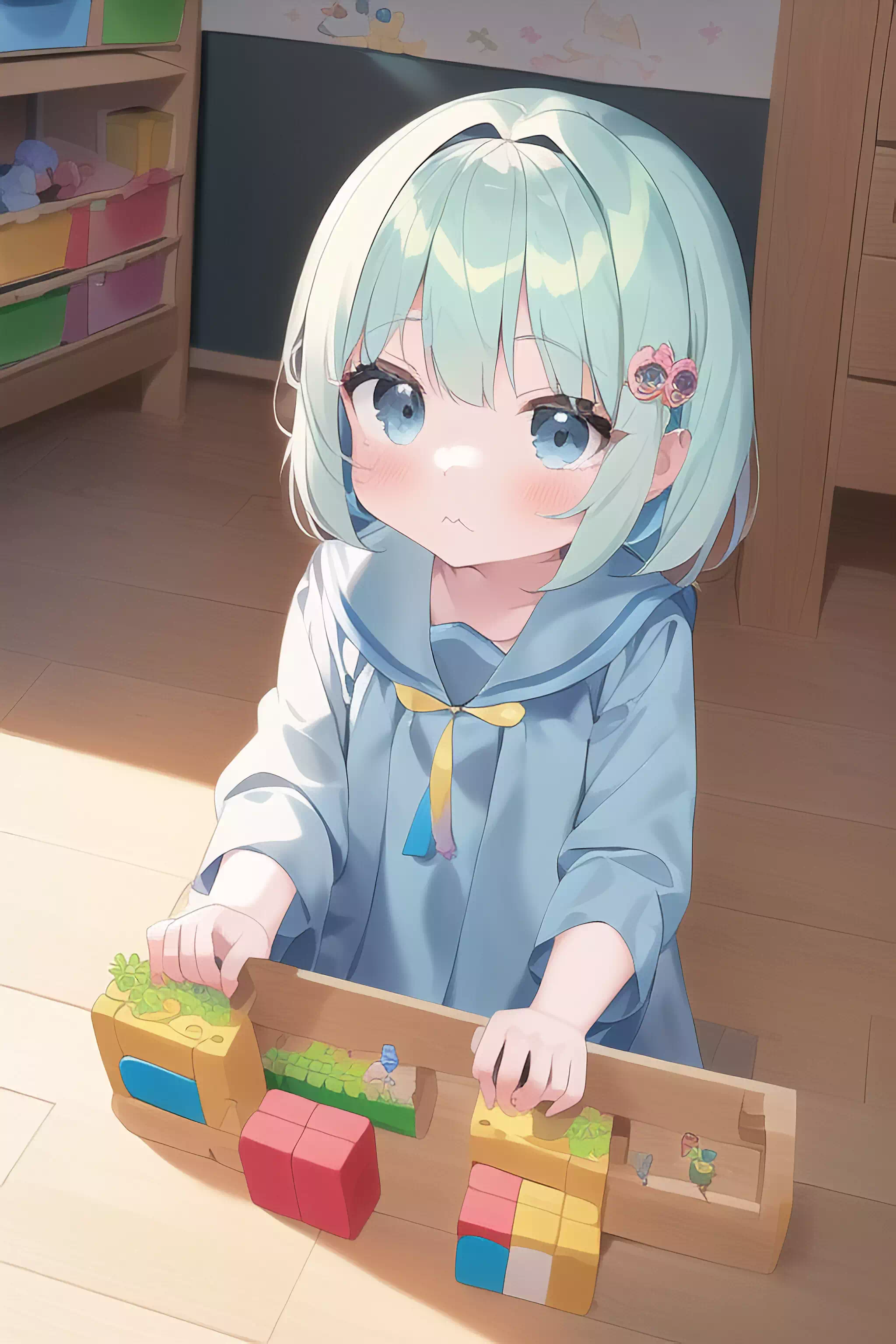 積み木で遊ぶ幼稚園児たち