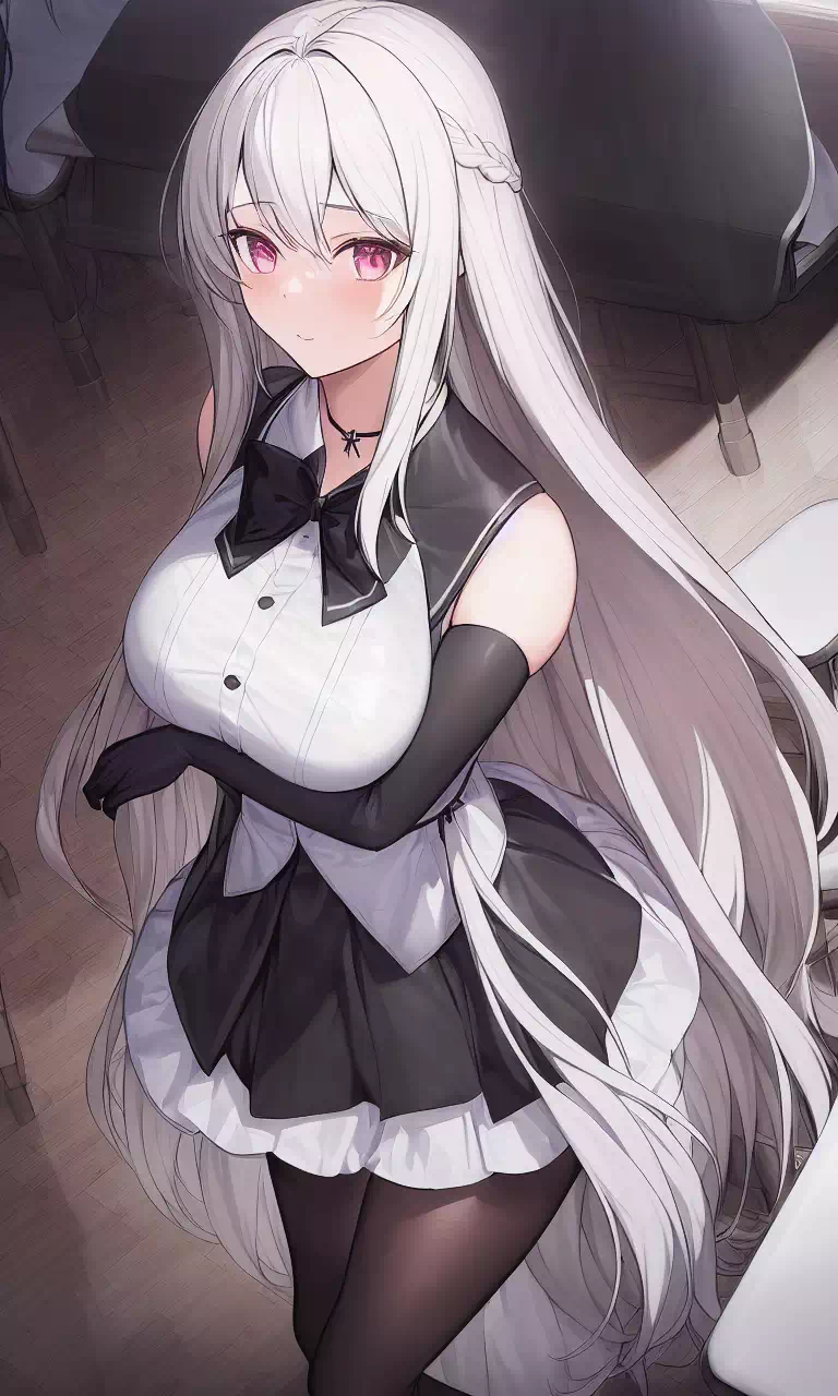 銀髪の黒ロンググローブ美少女