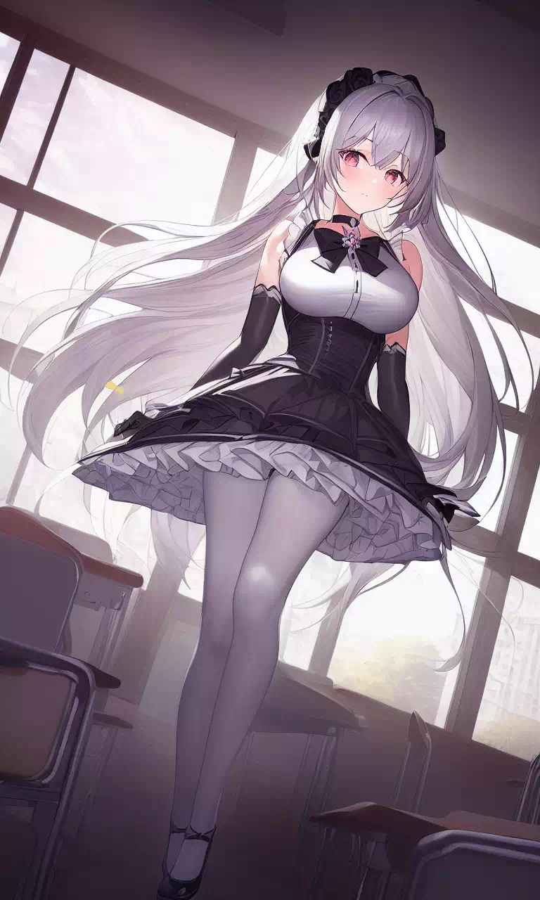 白タイツ黒ドレスの銀髪少女