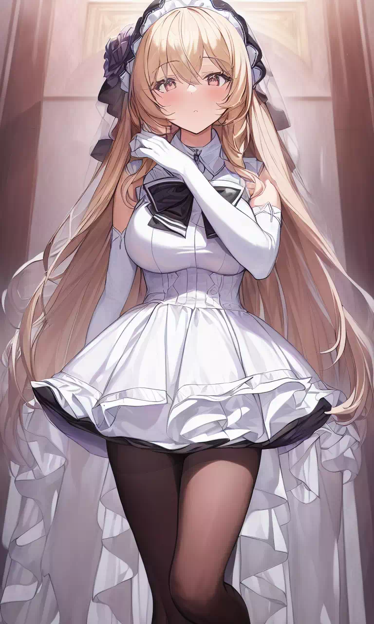 制服風ウェディングの黒タイツ金髪女の子