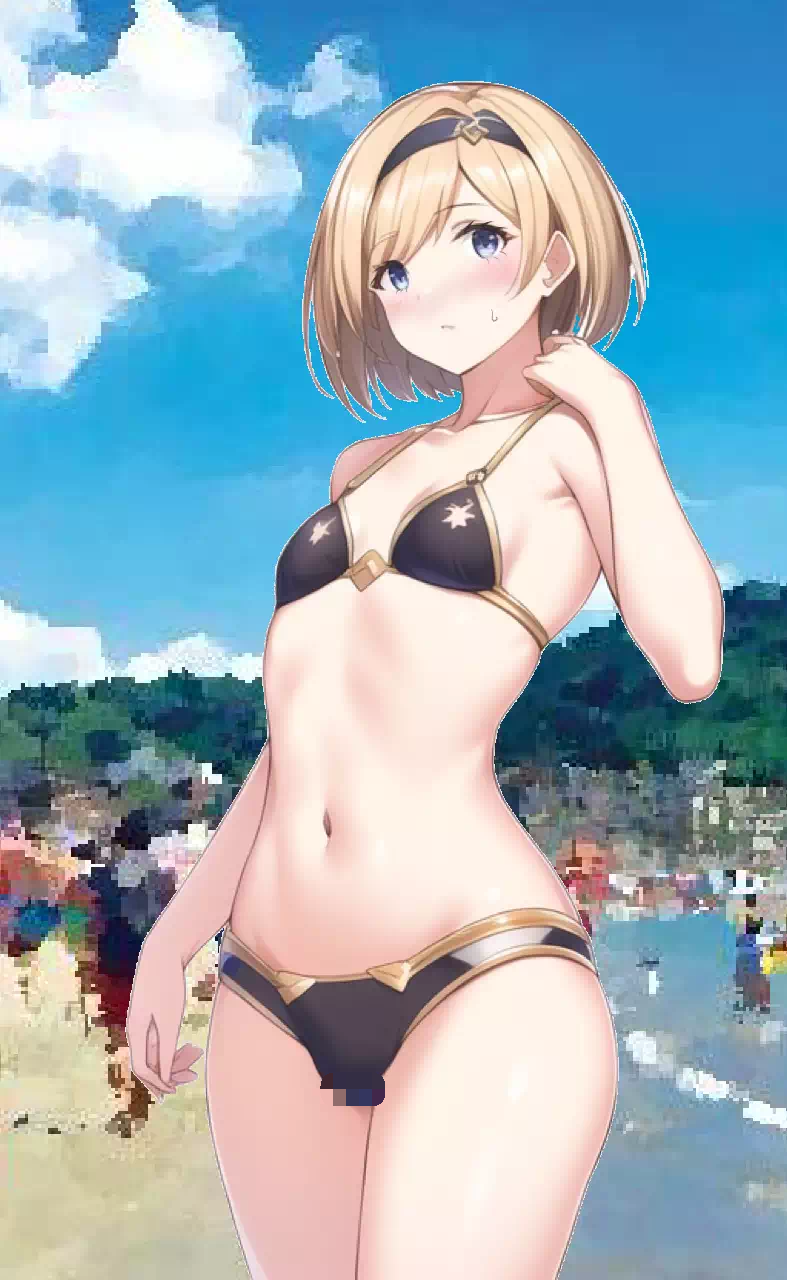 【男の娘注意】ビキニのジータコスで海に来た女装レイヤーくん